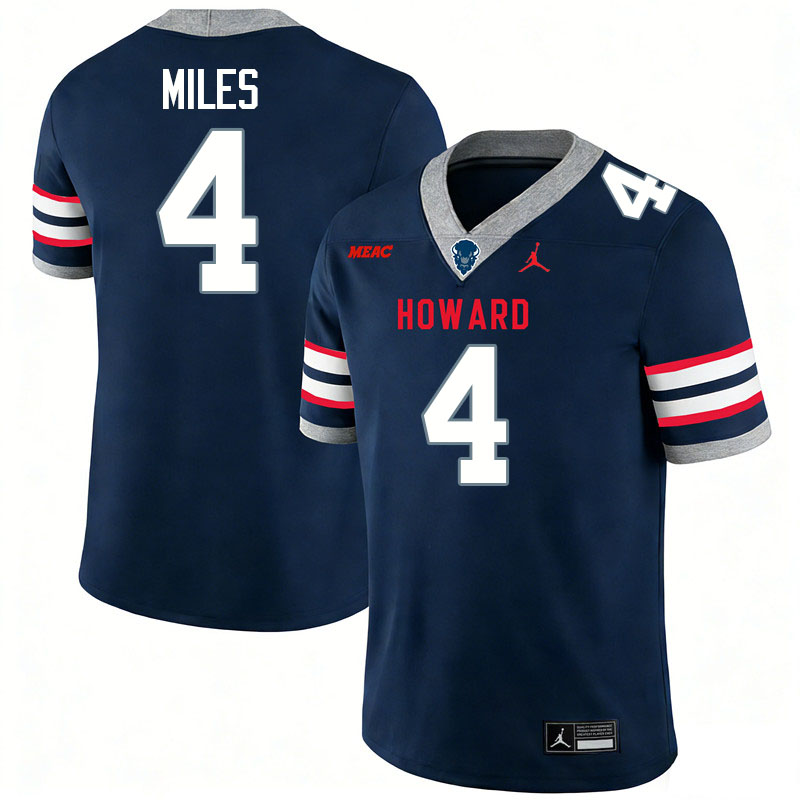 Howard Bison #4 Noah Miles College Football Jerseys,Uniforms Stitched-Navy